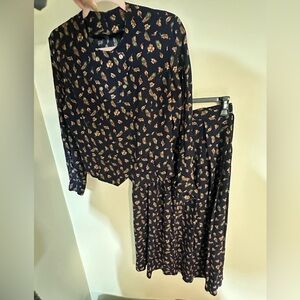 Vintage Fall Leaves Skirt and Blouse Set